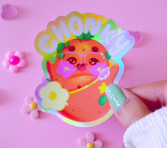 CHONKY Productive Potatoe Holographic Sticker | Kawaii Die-Cut Vinyl Decal