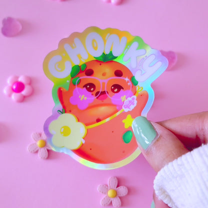 CHONKY Productive Potatoe Holographic Sticker | Kawaii Die-Cut Vinyl Decal