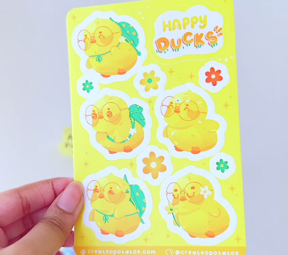 Happy Ducks Sticker Sheet | Kawaii Ducks Die-Cut Vinyl Decal
