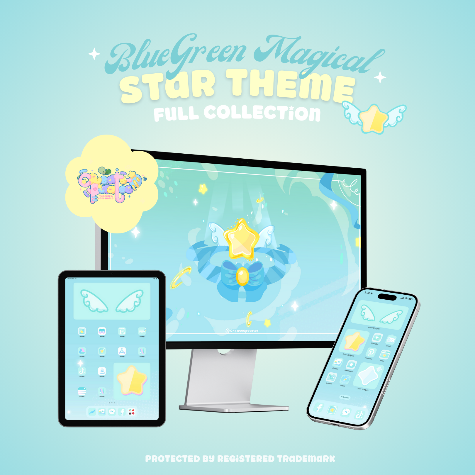 BlueGreen Magical Star Theme | Kawaii Magic Girl iOS, iPadOS, & android compatible