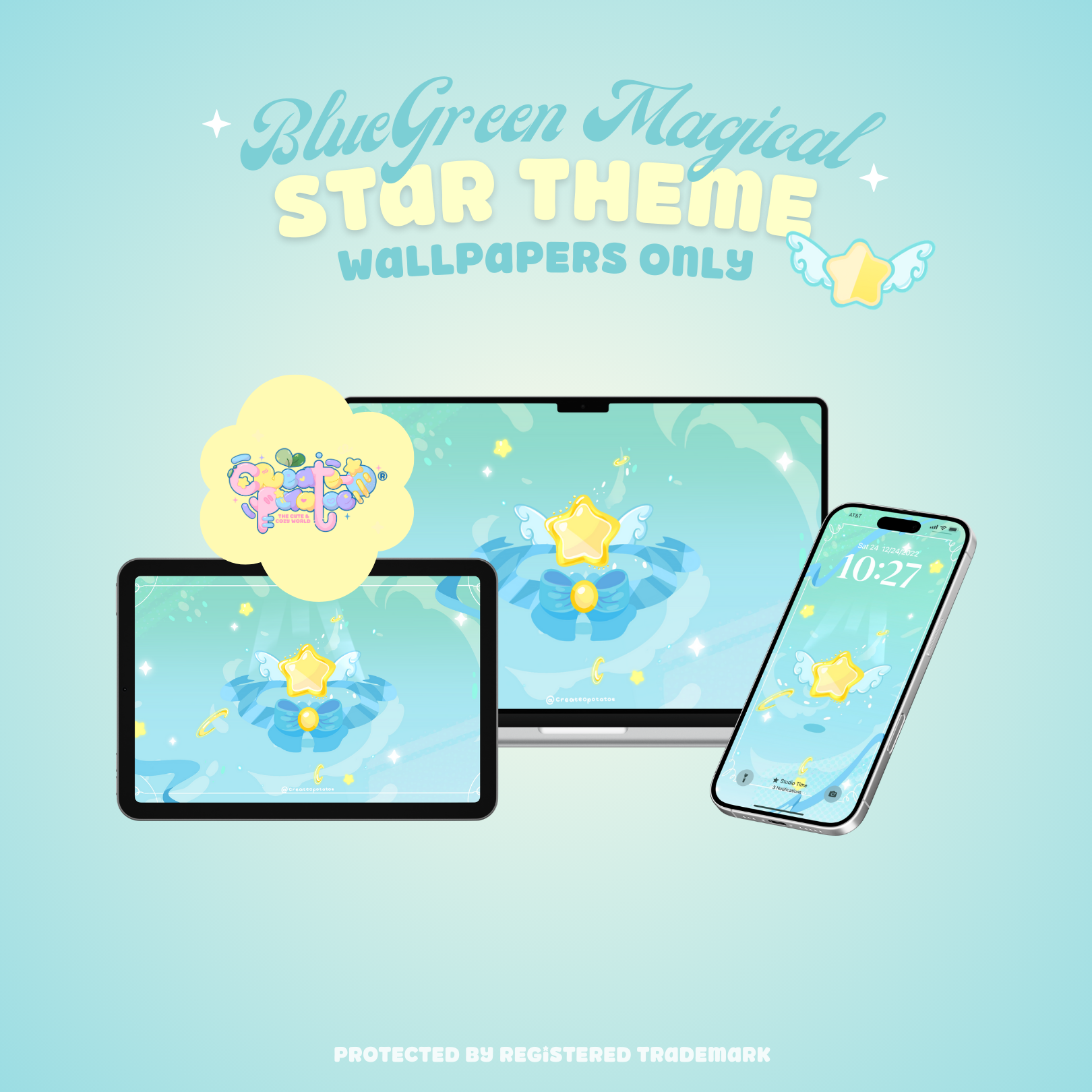 BlueGreen Magical Star Theme | Kawaii Magic Girl iOS, iPadOS, & android compatible