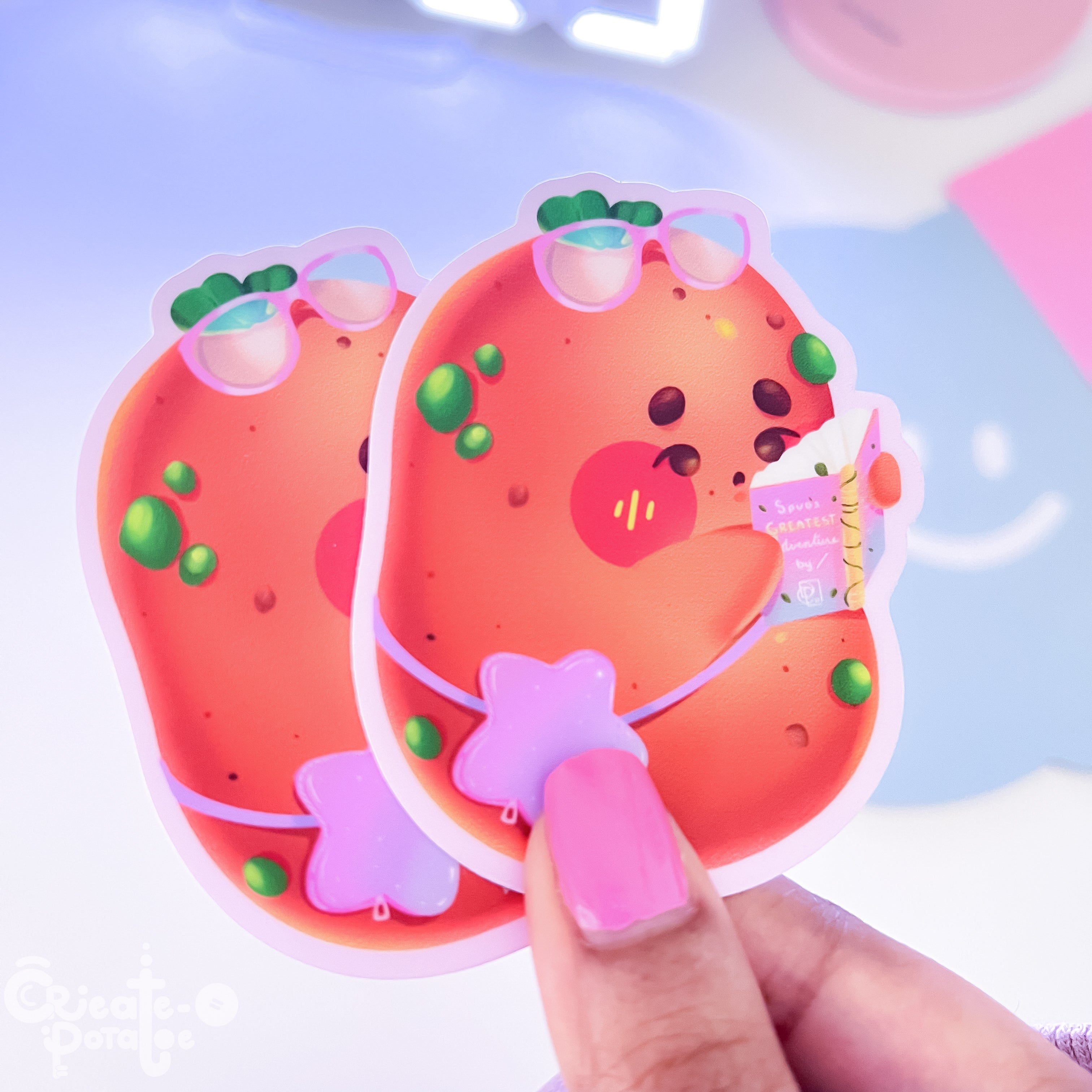 Bookworm Potatoe Sticker | Kawaii Die-Cut Vinyl Decal