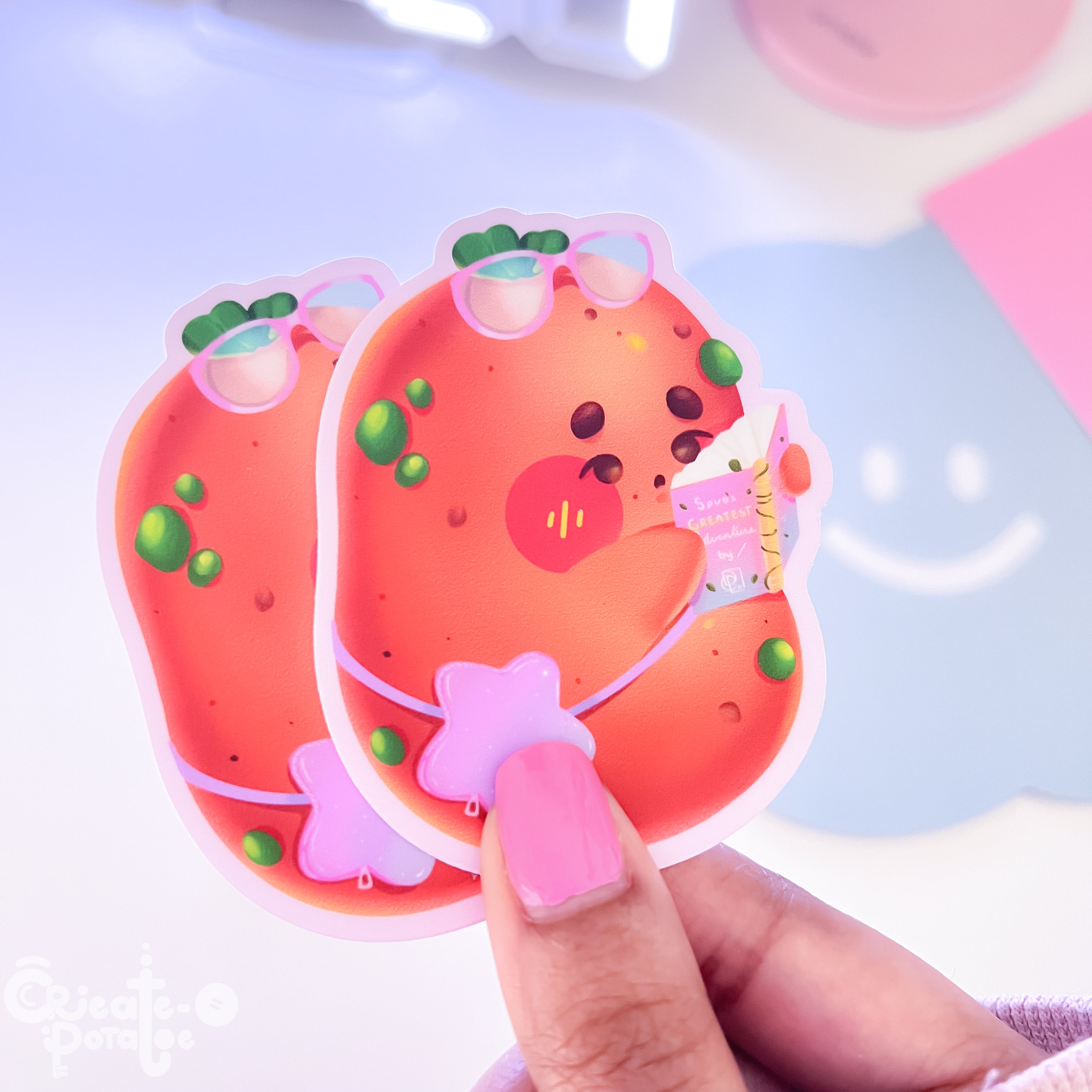 Bookworm Potatoe Sticker | Kawaii Die-Cut Vinyl Decal