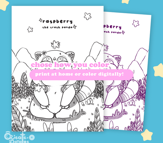 Raspberry the Trash Panda Coloring Pages | digital download & printable