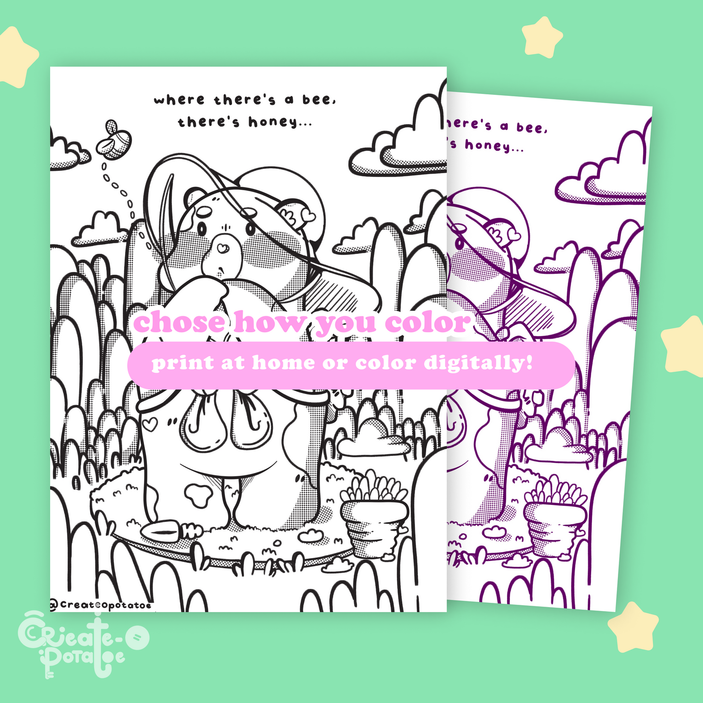 WHERE THERE'S A BEE, THERE'S HONEY | coloring pages, digital download