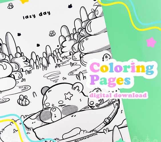 Lazy Day Coloring Pages | Printable & Digital Download