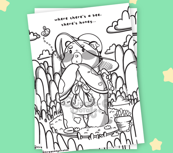 WHERE THERE'S A BEE, THERE'S HONEY | coloring pages, digital download