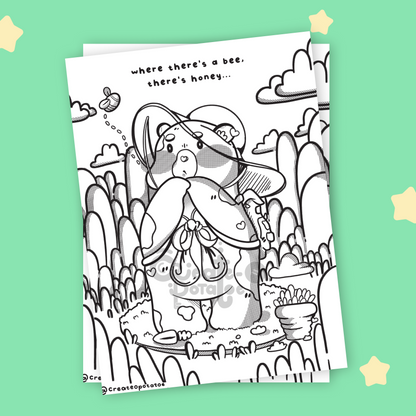 WHERE THERE'S A BEE, THERE'S HONEY | coloring pages, digital download