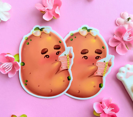 (seconds) (old) Bookwork Potatoe Sticker | Kawaii Die-Cut Vinyl Decal