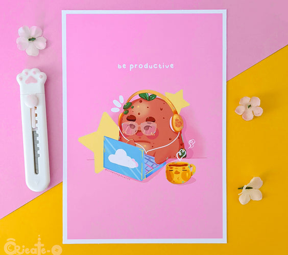 Be Productive Potatoe Art Print | Kawaii Office Ilustration Home Decor