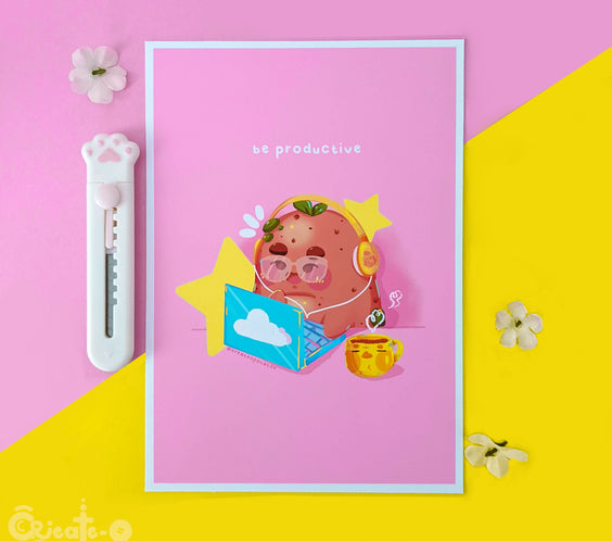 Be Productive Potatoe Art Print | Kawaii Office Ilustration Home Decor