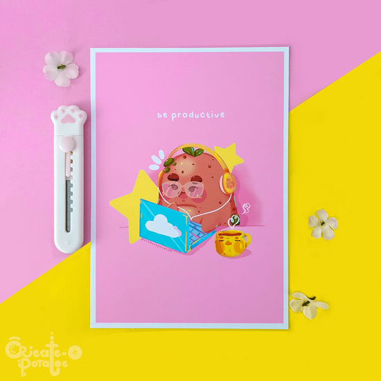 Be Productive Potatoe Art Print | Kawaii Office Ilustration Home Decor