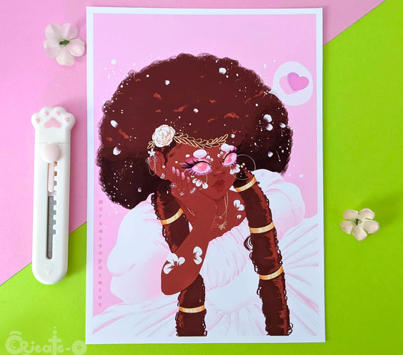 Lavender Art Print | Kawaii Black Girl Home Decor