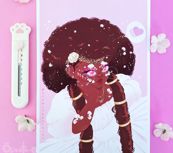 Lavender Art Print | Kawaii Black Girl Home Decor