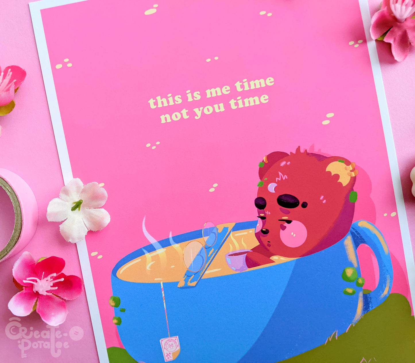 ME TIME | Satin Art Print | Kawaii Bear Office Decor & Home Decor