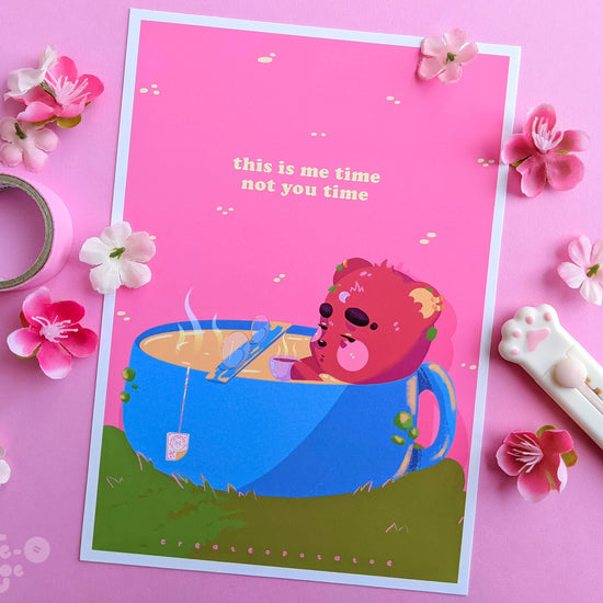 ME TIME | Satin Art Print | Kawaii Bear Office Decor & Home Decor