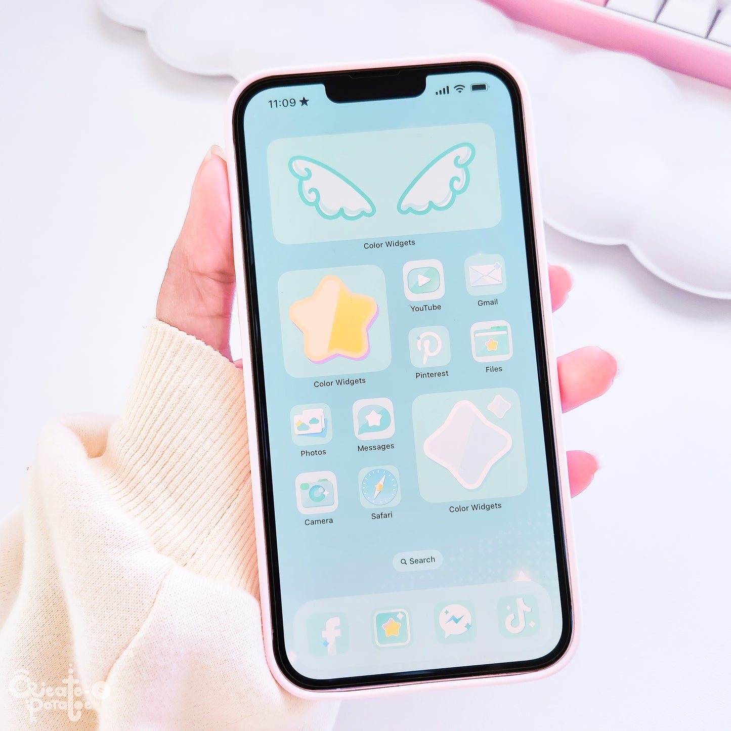 BlueGreen Magical Star Digital Theme | Kawaii Magic Girl iOS, iPadOS, & android theme