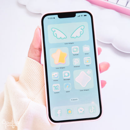 BlueGreen Magical Star Digital Theme | Kawaii Magic Girl iOS, iPadOS, & android theme