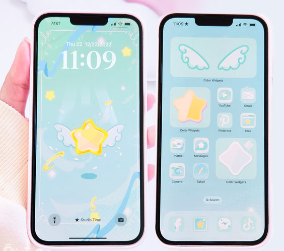 BlueGreen Magical Star Digital Theme | Kawaii Magic Girl iOS, iPadOS, & android theme
