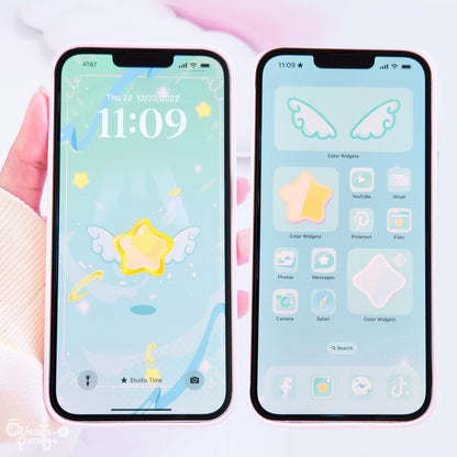 BlueGreen Magical Star Digital Theme | Kawaii Magic Girl iOS, iPadOS, & android theme