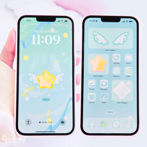 BlueGreen Magical Star Digital Theme | Kawaii Magic Girl iOS, iPadOS, & android theme by Create-O Potatoe®