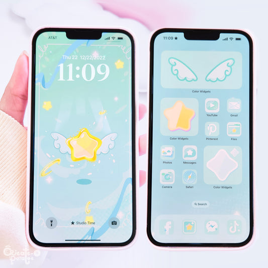 BlueGreen Magical Star Digital Theme | Kawaii Magic Girl iOS, iPadOS, & android theme