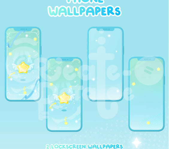 BlueGreen Magical Star Digital Theme | Kawaii Magic Girl iOS, iPadOS, & android theme