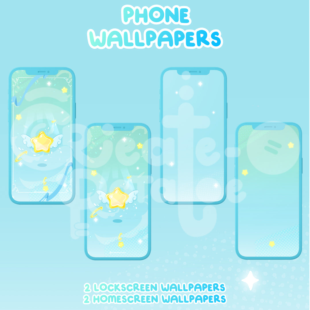 BlueGreen Magical Star Digital Theme | Kawaii Magic Girl iOS, iPadOS, & android theme