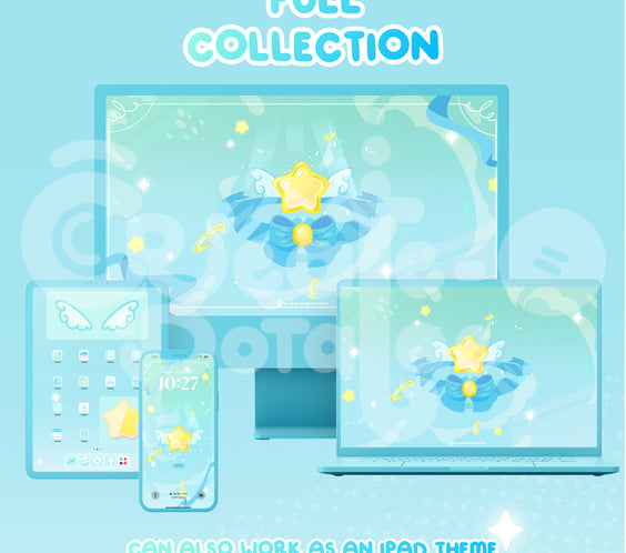 BlueGreen Magical Star Digital Theme | Kawaii Magic Girl iOS, iPadOS, & android theme