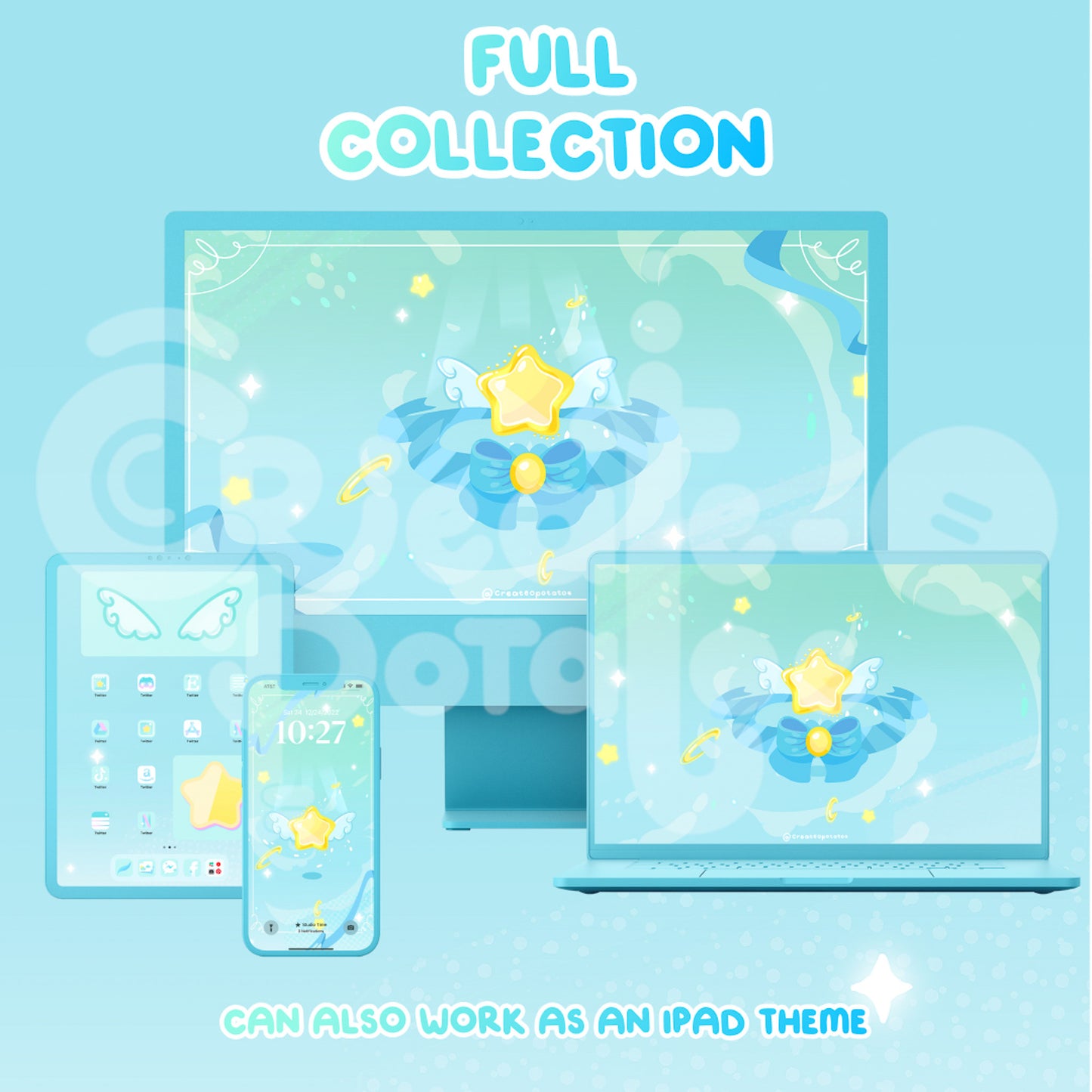 BlueGreen Magical Star Digital Theme | Kawaii Magic Girl iOS, iPadOS, & android theme