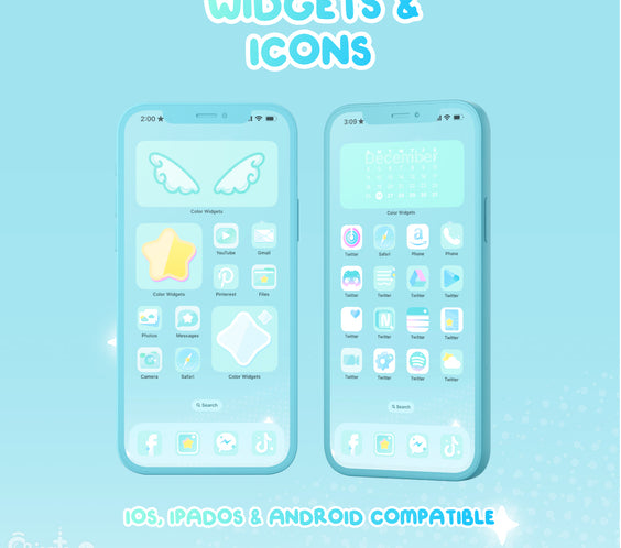 BlueGreen Magical Star Digital Theme | Kawaii Magic Girl iOS, iPadOS, & android theme