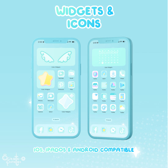 BlueGreen Magical Star Digital Theme | Kawaii Magic Girl iOS, iPadOS, & android theme