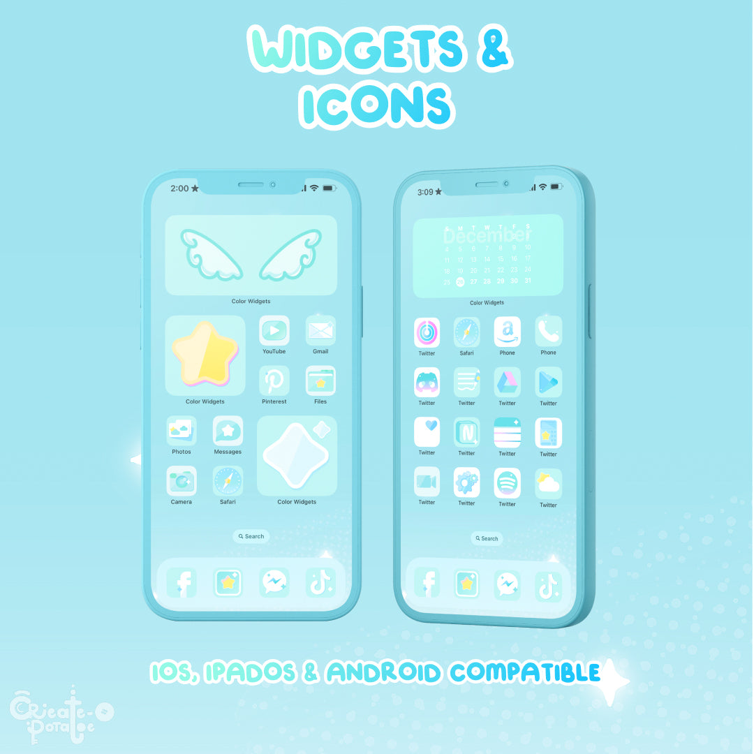 BlueGreen Magical Star Digital Theme | Kawaii Magic Girl iOS, iPadOS, & android theme