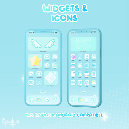BlueGreen Magical Star Digital Theme | Kawaii Magic Girl iOS, iPadOS, & android theme