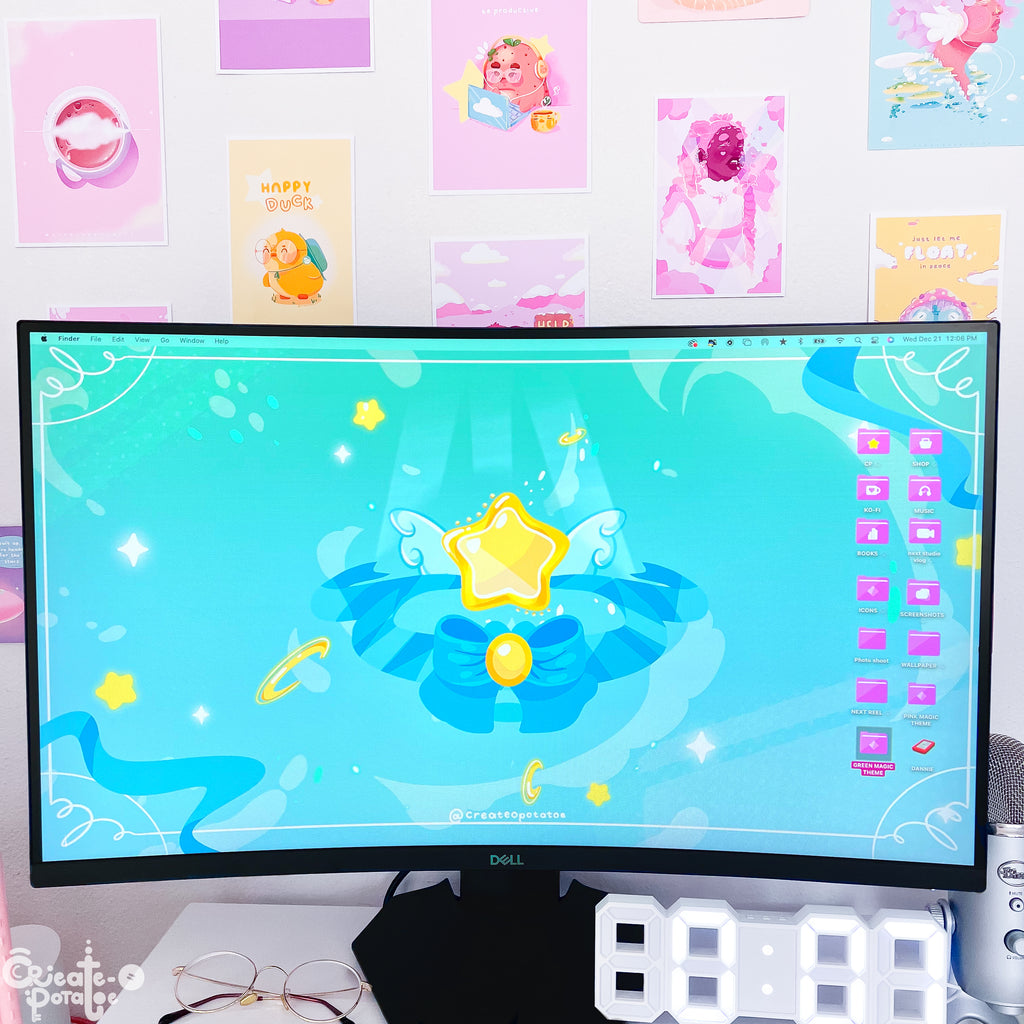 BlueGreen Magical Star Digital Theme | Kawaii Magic Girl iOS, iPadOS, & android theme by Create-O Potatoe®