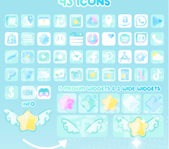 BlueGreen Magical Star Digital Theme | Kawaii Magic Girl iOS, iPadOS, & android theme